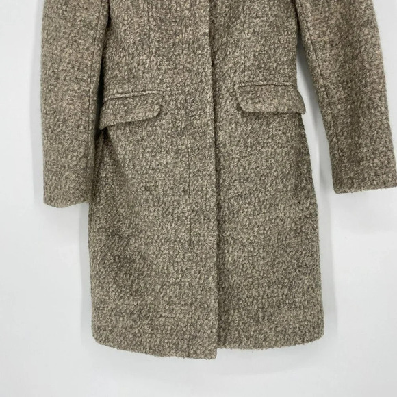 H&M Overcoat Women's Sz 4 Brown Shearling Tunic Button Up Collared Welt Pockets - Picture 5 of 12